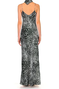 Rodarte Black And White Zebra Silk Jacquard Gown With Silk Flower New