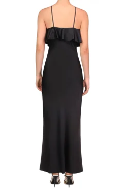 Rodarte Black Charmeuse Bias Tiered Ruffle Halter Dress With White Bow Detail Discount