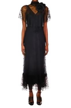 Rodarte Black Floral Lace Dress With Flower Corsage Best Sale