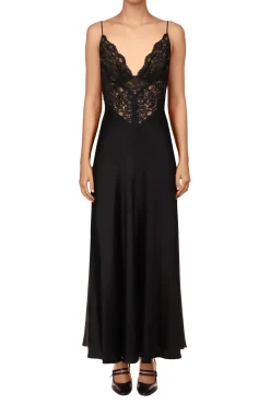 Rodarte Black Silk Charmeuse Bias Dress With Black Lace Discount