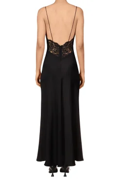 Rodarte Black Silk Charmeuse Bias Dress With Black Lace Discount