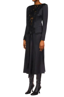 Rodarte Black Silk Long Sleeve Dress With Black Sequin Tulle & Sash Online