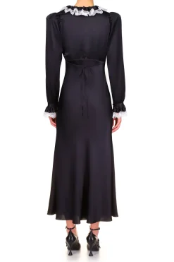 Rodarte Black Silk Long Sleeve Dress With Off White Collar And Lace Trim Online