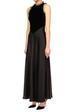 Rodarte Black Silk Satin & Velvet Dress With Tulle Detail New