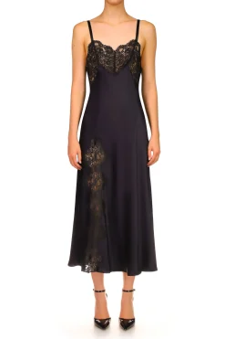 Rodarte Black Silk Satin And Lace Bias Slip Dress Hot