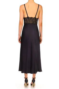 Rodarte Black Silk Satin And Lace Bias Slip Dress Hot