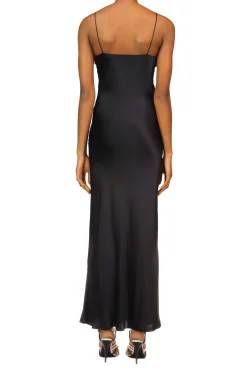Rodarte Black Silk Satin Bias Dress With Ruched Bust And Black Lace Detail Best