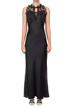 Rodarte Black Silk Satin Bias Halter Dress With Lace And Ruffle Details Shop