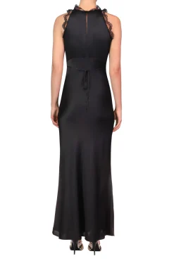 Rodarte Black Silk Satin Bias Halter Dress With Lace And Ruffle Details Shop