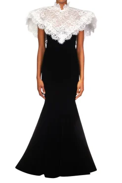 Rodarte Black Velvet Gown With Off White Lace Collar Sale