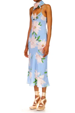 Rodarte Blue And White Floral Silk Slip With Silk Flower Detail Flash Sale