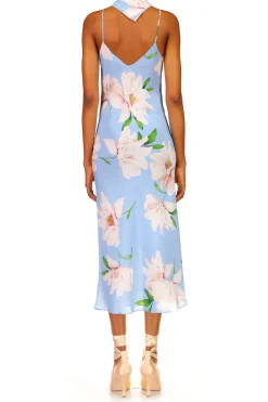 Rodarte Blue And White Floral Silk Slip With Silk Flower Detail Flash Sale
