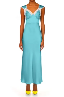 Rodarte Blue Silk Satin Dress With Lace Details Best