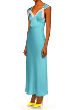 Rodarte Blue Silk Satin Dress With Lace Details Best