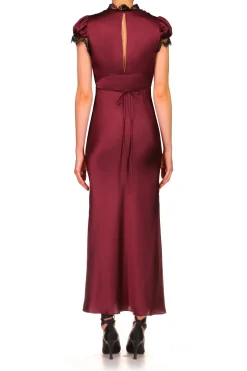 Rodarte Burgundy Silk Satin Bias Dress With Lace And Ruffle Details Online