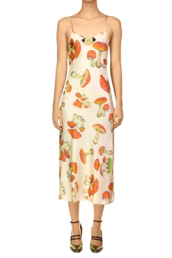 Rodarte Cream Mushroom Printed Silk Satin Slip Dress Flash Sale