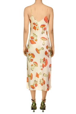 Rodarte Cream Mushroom Printed Silk Satin Slip Dress Flash Sale