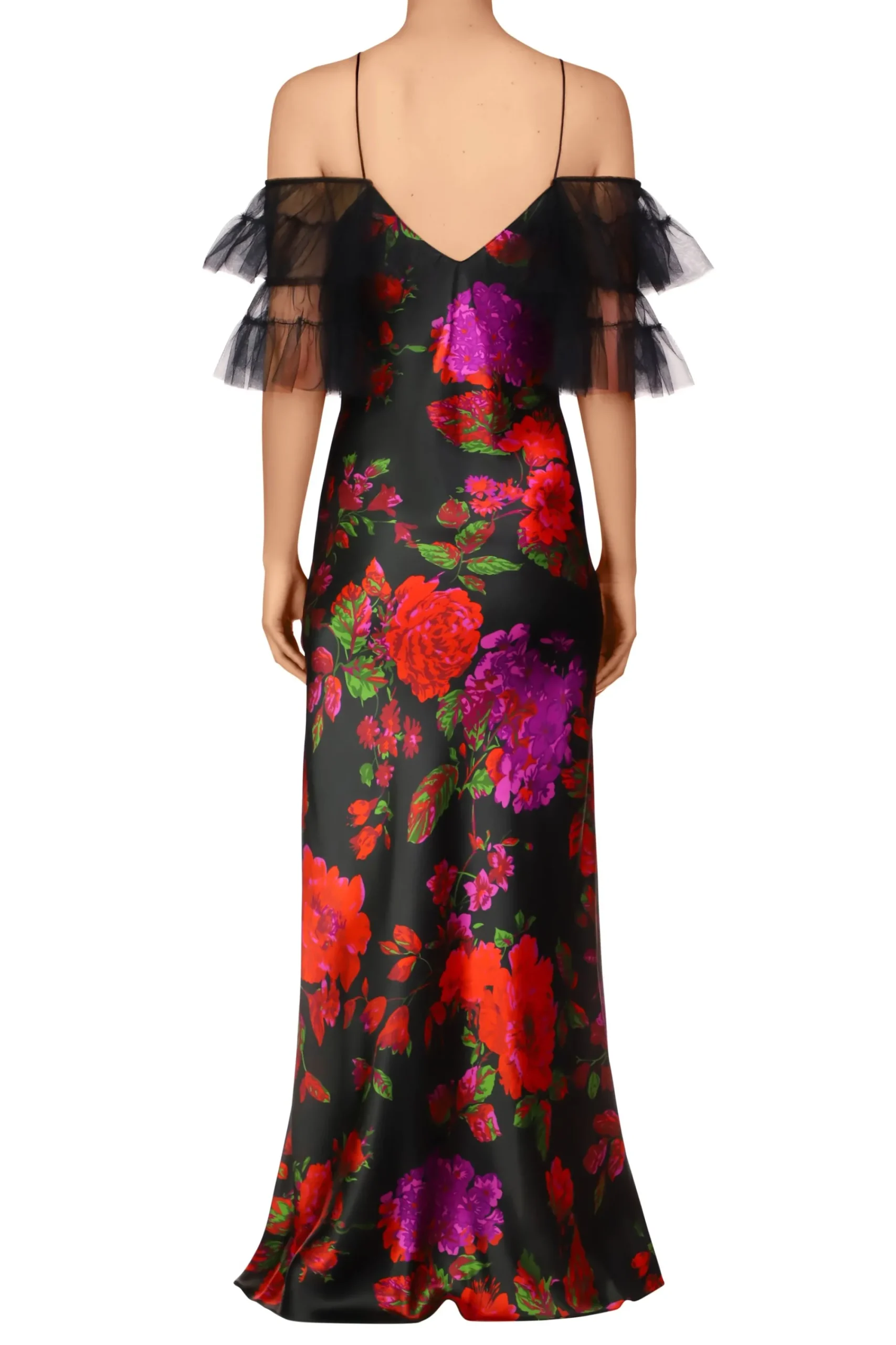Rodarte Floral Printed Silk Bias Slip Gown With Ruffle Sleeves And Silk Flower Flash Sale