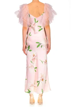Rodarte Floral Printed Silk Bias Slip Dress With Ruffle Sleeves And Silk Flower Store