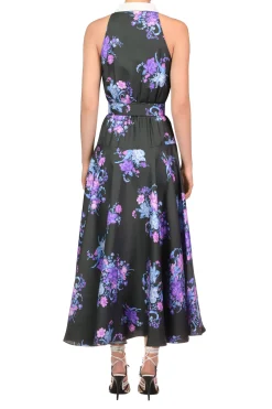 Rodarte Floral Printed Silk Twill Collared Halter Dress With Belt Detail Flash Sale