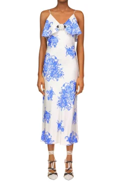 Rodarte Floral Printed Silk Twill Bias Slip Dress With Ruffle And Silk Flower Detail Hot