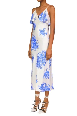 Rodarte Floral Printed Silk Twill Bias Slip Dress With Ruffle And Silk Flower Detail Hot