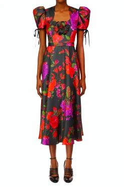 Rodarte Floral Printed Twill Dress With Silk Flower Cheap