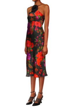 Rodarte Floral Silk Satin Halter Dress With Flower Store