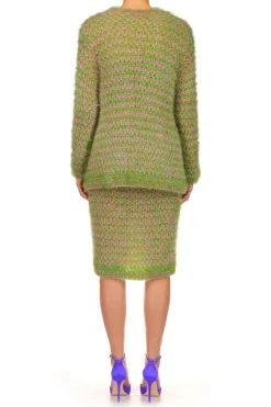 Rodarte Green And Pink Hand Knit Long Cardigan Cheap