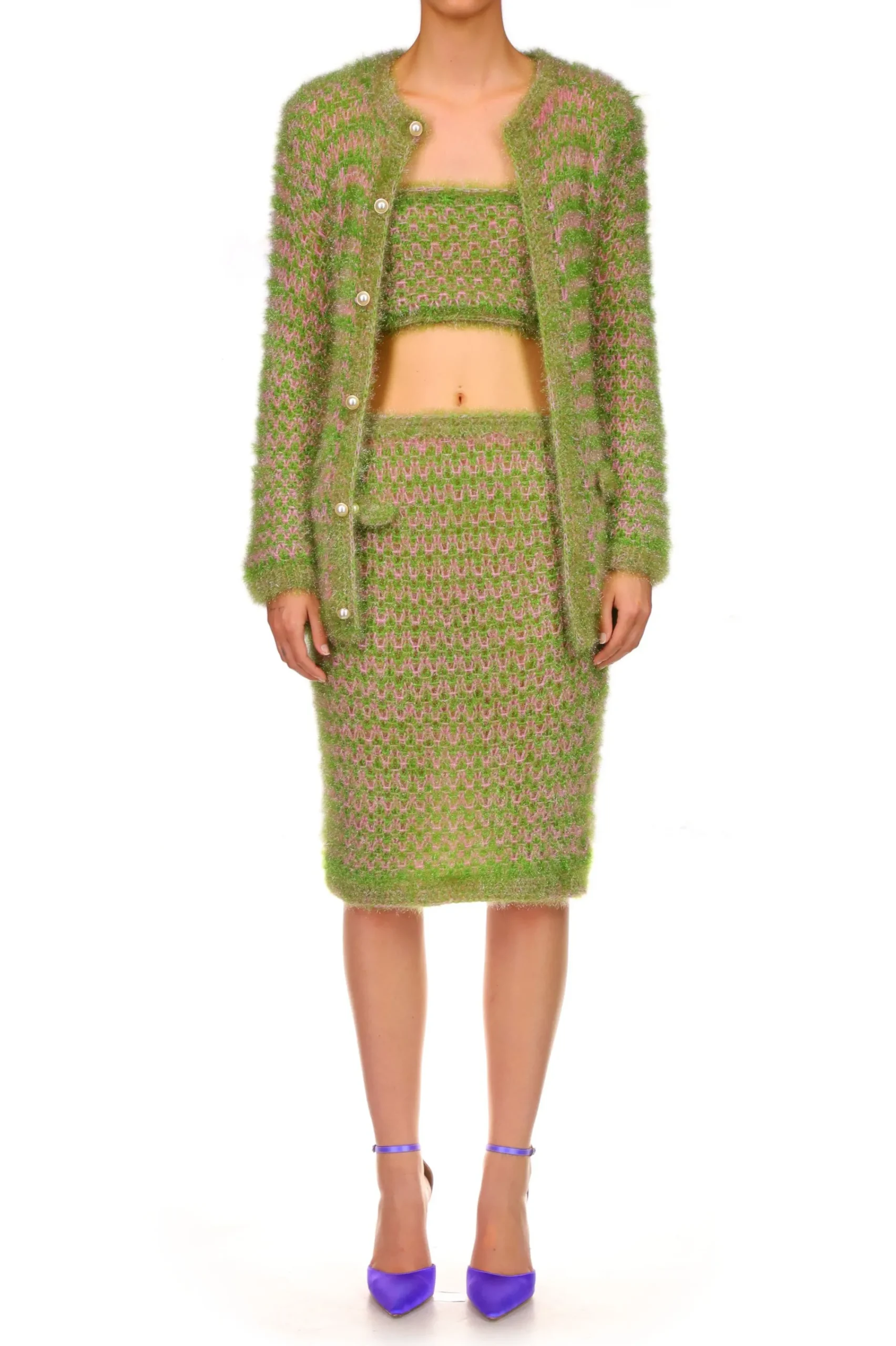 Rodarte Green And Pink Hand Knit Pencil Skirt Discount