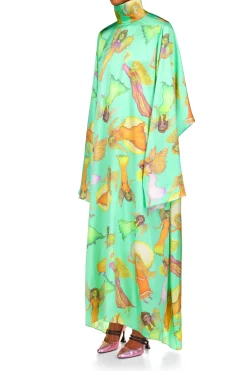 Rodarte Green Fairy Printed Silk Satin Tunic Dress Flash Sale