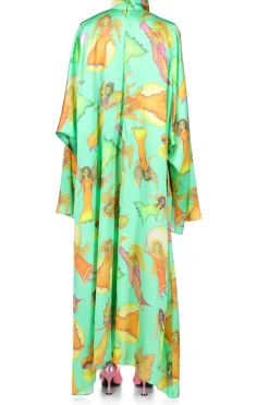Rodarte Green Fairy Printed Silk Satin Tunic Dress Flash Sale