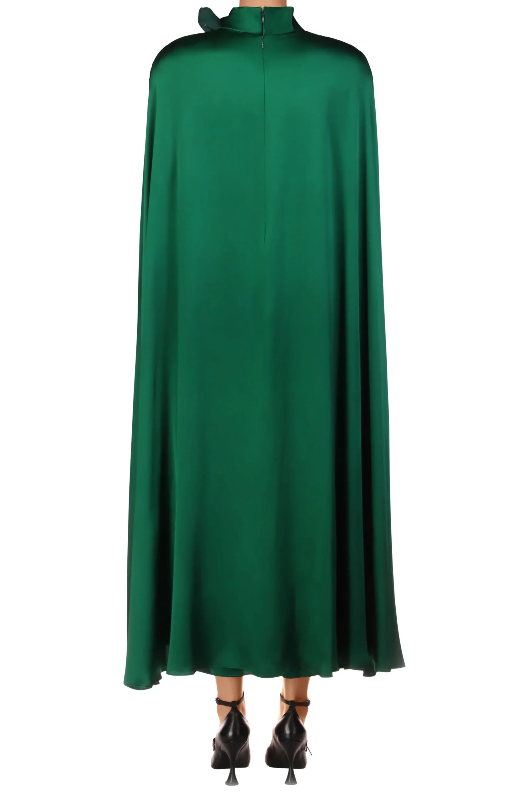 Rodarte Green Silk Satin Cape Dress With Flower Store