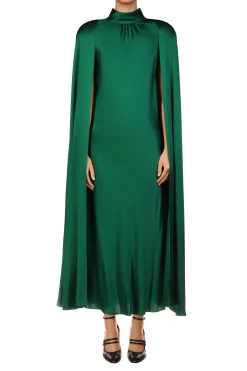 Rodarte Green Silk Satin Cape Dress Best Sale