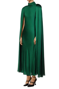 Rodarte Green Silk Satin Cape Dress Best Sale