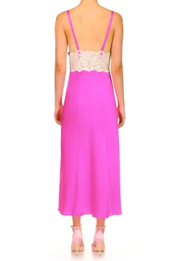 Rodarte Hot Pink Silk Satin And Lace Bias Slip Dress Online