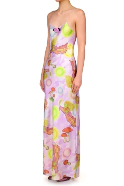 Rodarte Lavender Cloud And Fairy Printed Silk Satin Bias Slip Dress Cheap