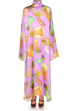 Rodarte Lavender Fairy Printed Silk Satin Tunic Dress Fashion