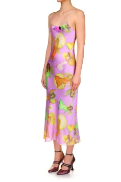 Rodarte Lavender Fairy Printed Silk Satin Bias Slip Dress Discount