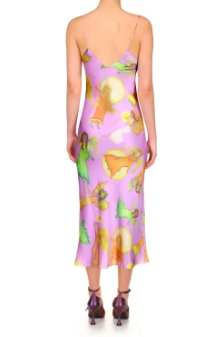 Rodarte Lavender Fairy Printed Silk Satin Bias Slip Dress Discount