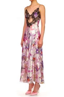 Rodarte Lavender Floral Bias Dress With Black Lace Cheap