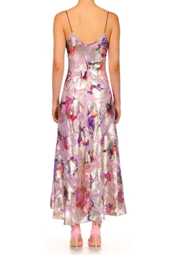 Rodarte Lavender Floral Bias Dress With Black Lace Cheap