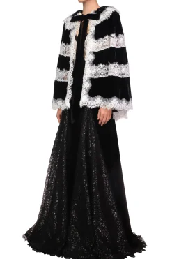 Rodarte Metallic Black And White Lace Capelet Hot