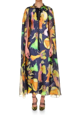 Rodarte Midnight Fairy Printed Silk Chiffon And Satin Cape Dress Online