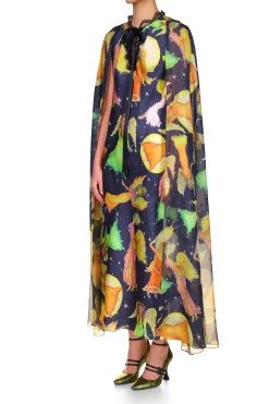 Rodarte Midnight Fairy Printed Silk Chiffon And Satin Cape Dress Online