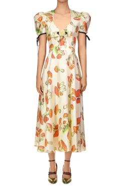 Rodarte Mushroom Printed Twill Dress With Silk Flower Best