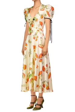 Rodarte Mushroom Printed Twill Dress With Silk Flower Best