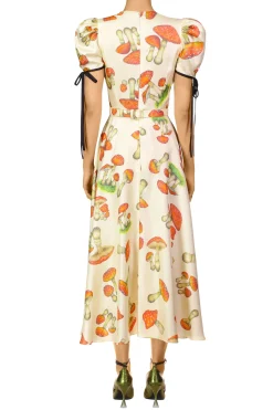 Rodarte Mushroom Printed Twill Dress With Silk Flower Best