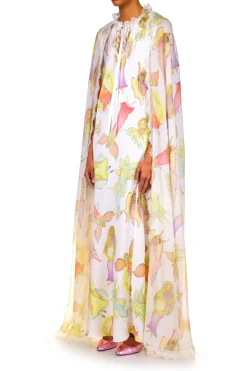 Rodarte Off White Fairy Printed Silk Chiffon And Charmeuse Cape Dress Sale