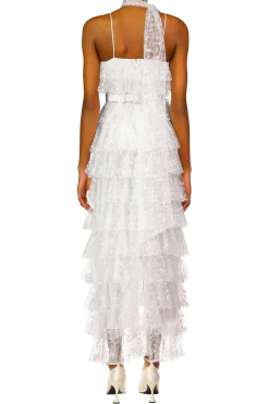 Rodarte Off White Floral Tulle Tiered Ruffle Dress Discount